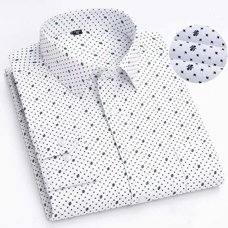 Men's Bamboople long sleeve casual shirt with print, cotton fabric, button-down style, suitable for office and business wear.
