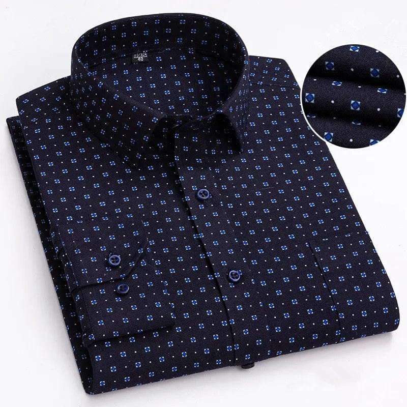 Bamboople men's long sleeve casual shirt with a printed design, cotton fabric, standard fit, button-down style for office or casual wear.