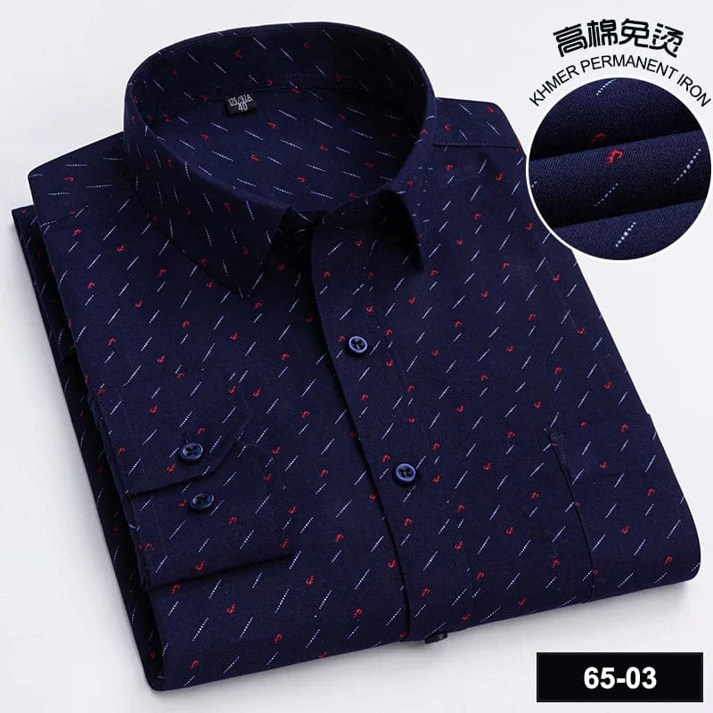 Bamboople men's long sleeve casual shirt with print, cotton fabric, button-down design, standard fit, suitable for office or business.