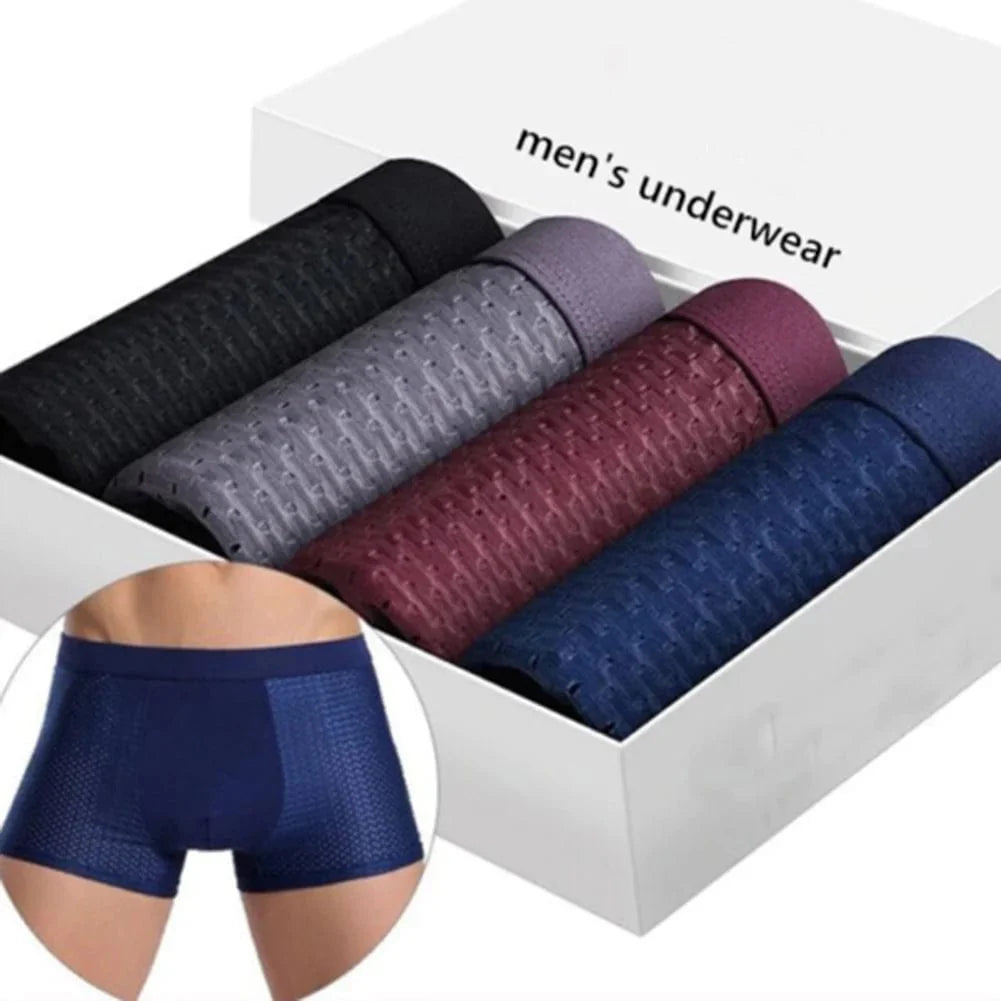 Showlu men's bamboo microfiber boxer briefs with stretch compression fit, comfortable men's underwear in black.