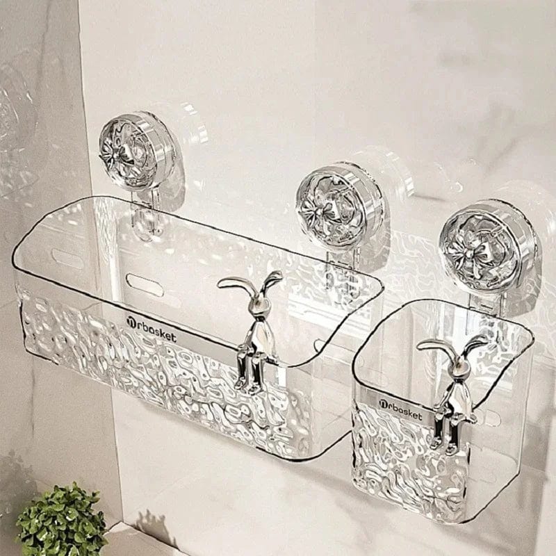 Showlu suction cup bathroom shelf mounted on wall, corner storage shower basket for shampoo, cosmetics, and bathroom organization.