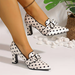 Chic Polka Dot Bowknot Pumps for Women - Comfortable Pointed Toe High Heels with Chunky Heel, Perfect for Parties & Fashion Shows