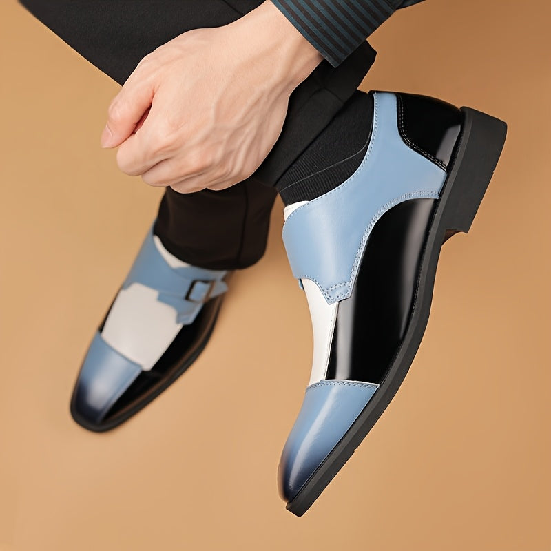Men's plaid microfiber leather Oxford dress shoes with buckle from SHOWLU FASHION STORE, featuring a classic design and stylish details.