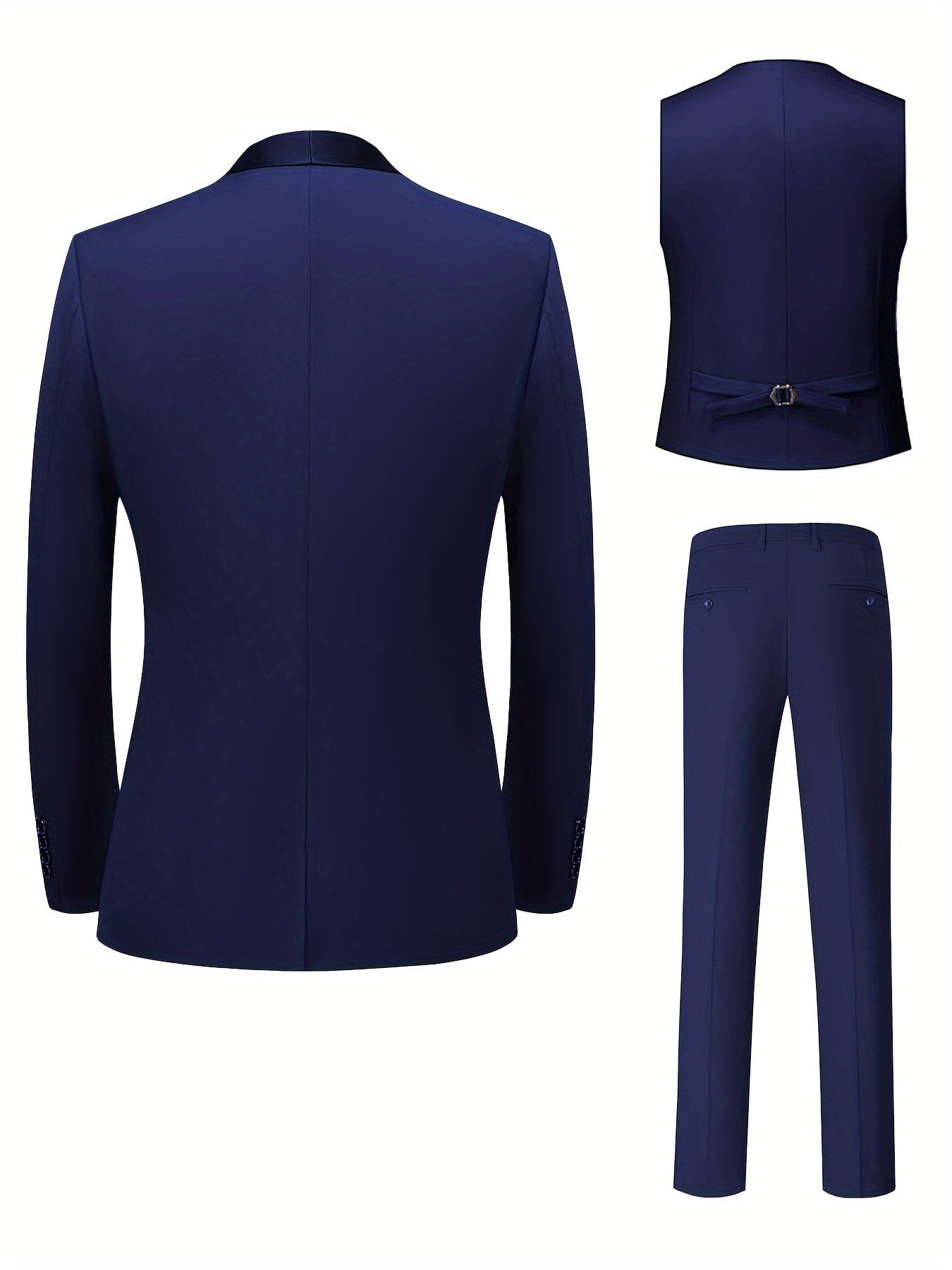 Men's slim fit wedding suit by SHOWLU FASHION, includes shawl collar tuxedo jacket, vest, and trousers in a 3-piece set.
