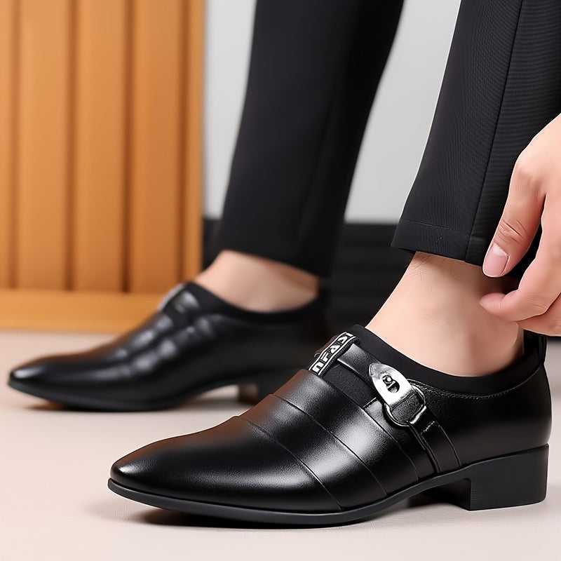 SHOWLU Men's formal shoes with pointed toe design, solid PU leather upper, ideal for business and professional attire.
