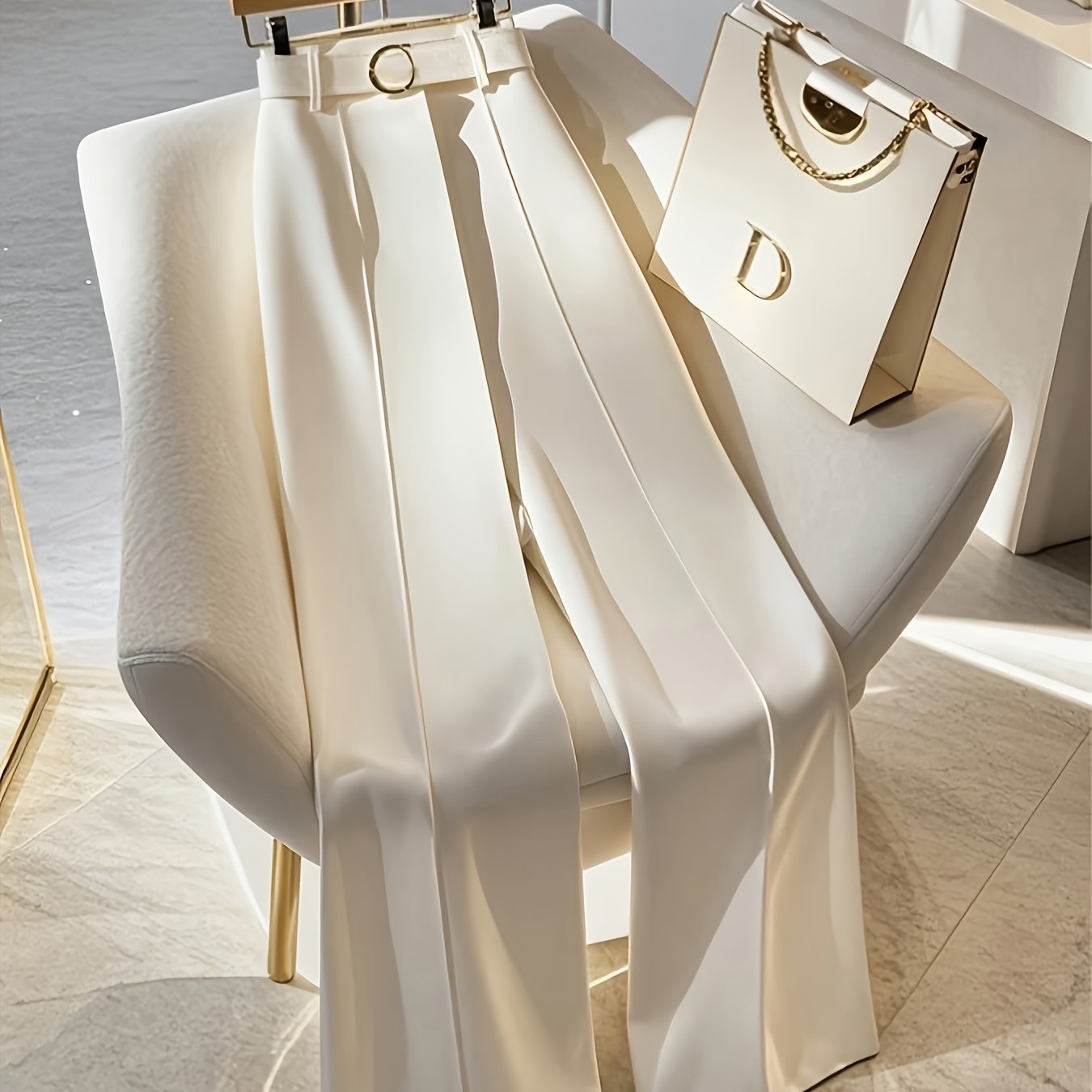 SHOWLU FASHION Women's solid color wide-leg polyester pants displayed on a model, featuring a relaxed fit and elegant style.