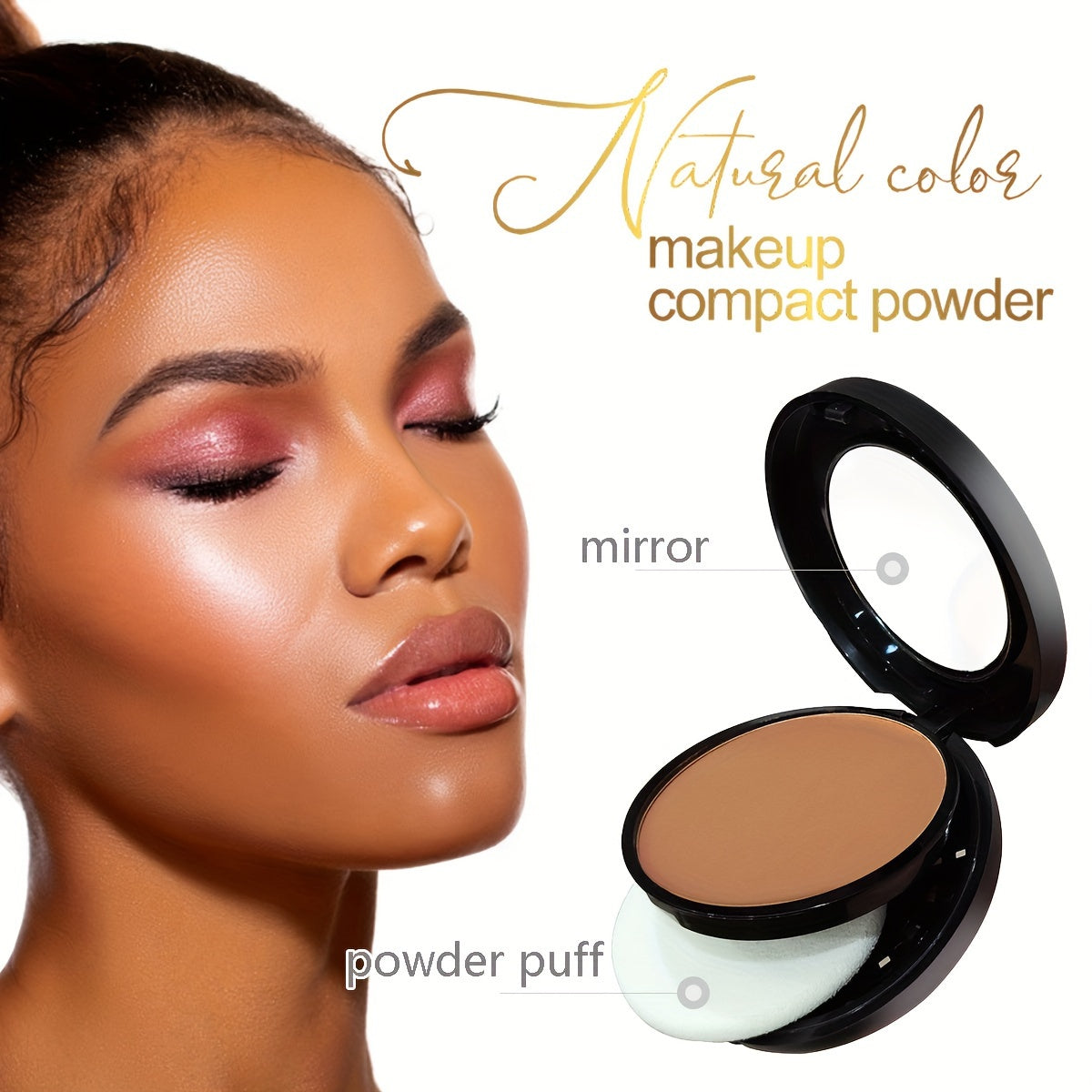 SHOWLU FASHION STORE matte powder eyeshadow in skin tone, waterproof formula, shown in an open compact with smooth, blended application