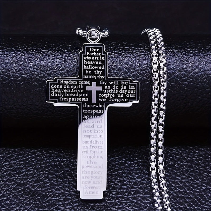 Showlu Fashion stainless steel cross pendant necklace with 18K gold plating, featuring a detailed cross design on a sleek chain.