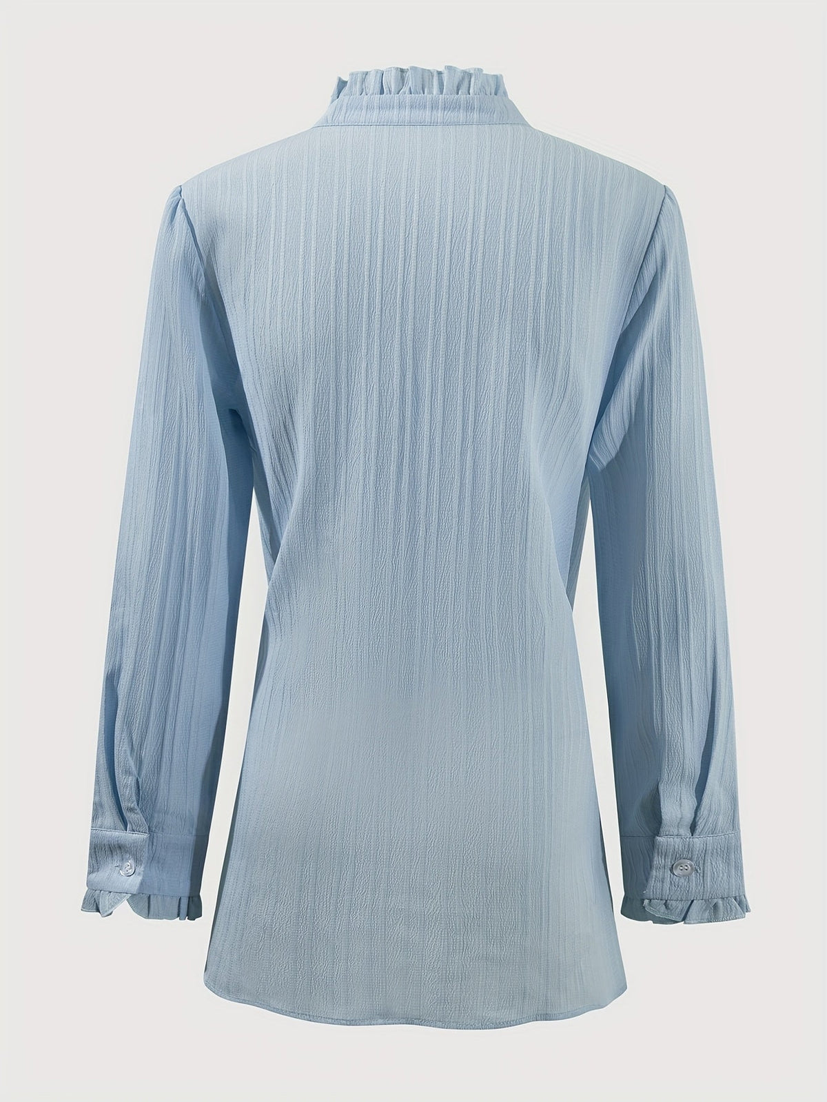 Elegant semi-sheer ruffle blouse with puffed sleeves from SHOWLU FASHION Women's collection, featuring delicate fabric and stylish design.