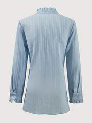 Women's Elegant Long Sleeve Blouse with Puffed Shoulders & Ruffled Cuffs - Semi-Sheer Textured Button-Up Shirt, Stack Neck Non-Stretch Top for Spring Summer Fall, Machine Washable, Seasonal Fashion, Pileated Collar, Flowing F