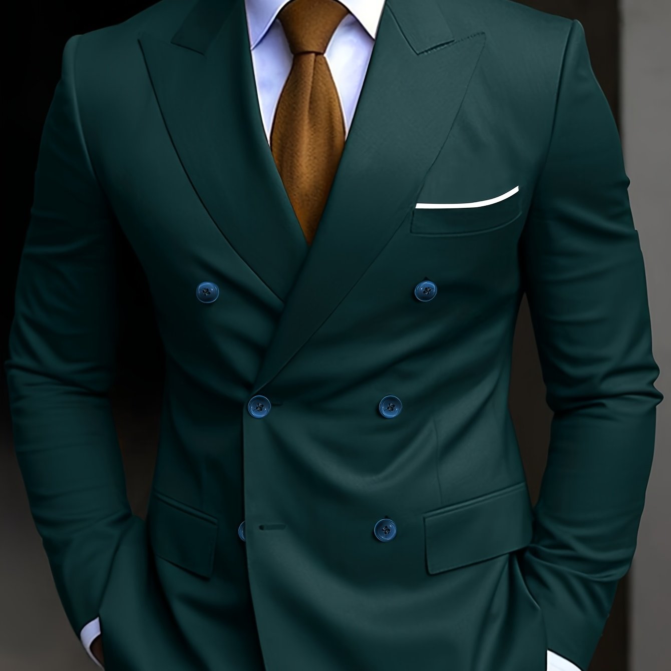 Men's classic slim fit 2-piece suit with one-button jacket, formal attire in navy, tailored by SHOWLU FASHION STORE