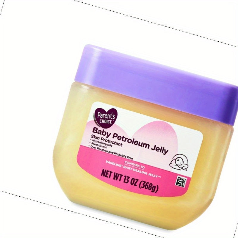 Parent's Choice Petroleum Jelly 13oz soothing skin moisturizer in a clear jar with a white lid, ideal for dry skin relief