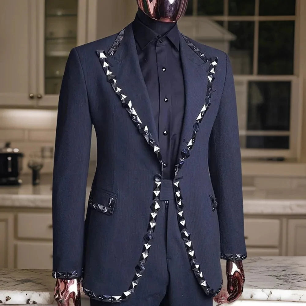 Beaded men's wedding suit by SHOWLU FASHION STORE featuring a tailored skinny fit tuxedo with a notched lapel and matching pants.
