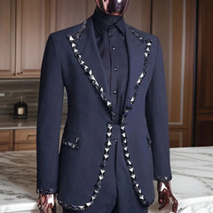 Beaded Wedding Suits for Men Notched Lapel Custom Blazer Set 2 Pcs Groom Tuxedo Groomsman Fashion Costume Jacket with Pants - SHOWLU FASHION STORE