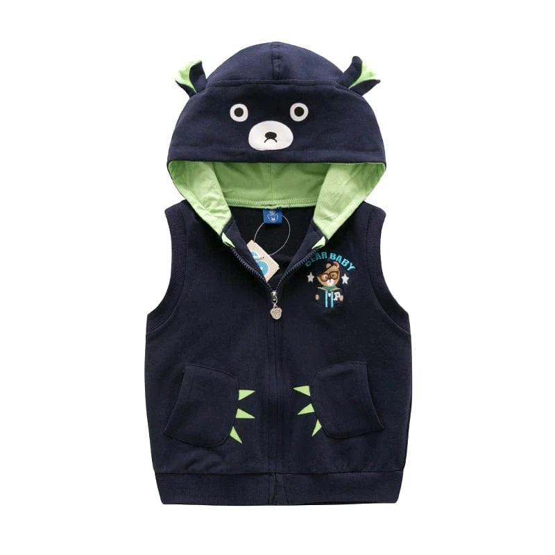Bright Bear baby boys cotton zipper vest by Showlu Fashion, featuring a cute cartoon bear design for spring and autumn wear.