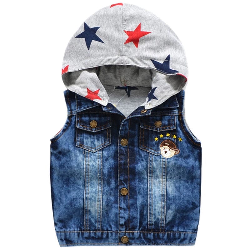 Bright Bear baby boys cotton zipper vest by Showlu Fashion, featuring a cute cartoon bear design for spring and autumn wear.