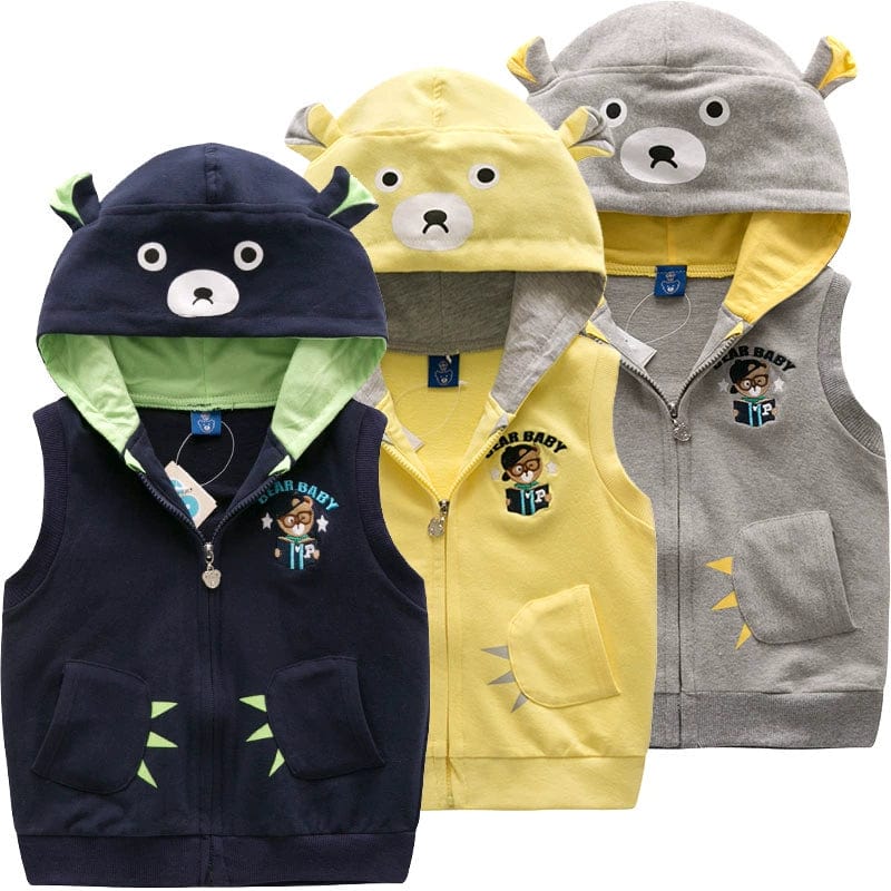 Bright Bear baby boys cotton zipper vest by Showlu Fashion Store, featuring a cute cartoon bear design for spring and autumn wear.