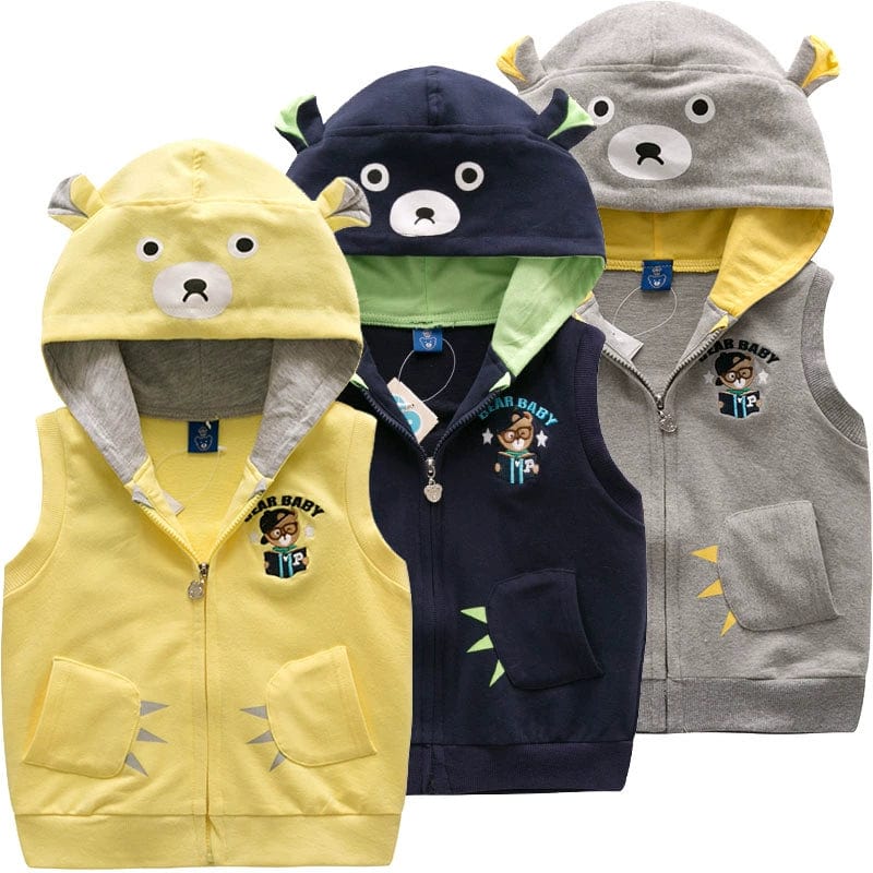 Bright Bear baby boys cartoon cotton zipper vest by Showlu Fashion Store, sleeveless spring and autumn children's clothing.