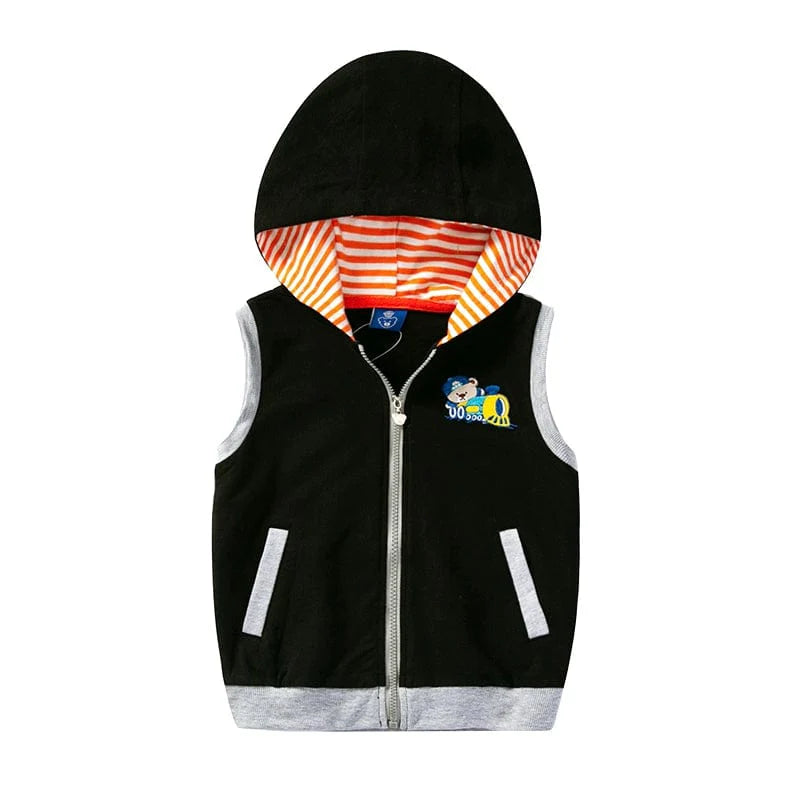 Bright Bear baby boys cotton zipper vest by Showlu Fashion, featuring a cute cartoon bear design for spring and autumn wear.