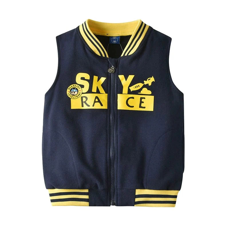 Bright Bear baby boys cotton zipper vest by Showlu Fashion, featuring a cute cartoon bear design for spring and autumn wear.