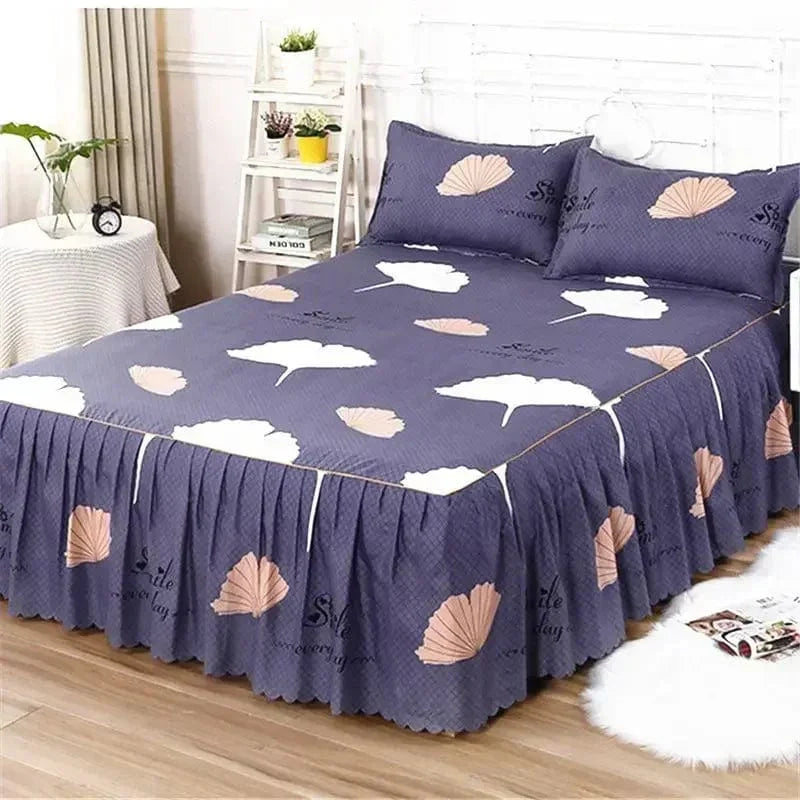 SHOWLU FASHION cotton embroidery bed skirt and pillowcase 3-piece set for king or queen size beds, elegant bedroom decor.