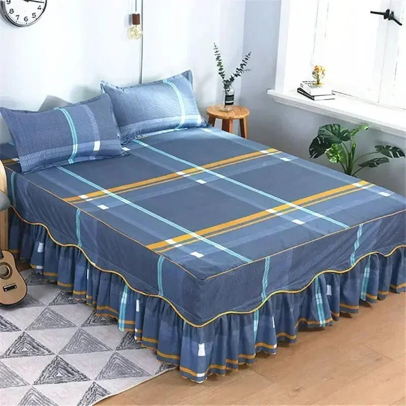 SHOWLU FASHION cotton embroidery bed skirt and pillowcase 3-piece set for king or queen size beds with elegant embroidery details.