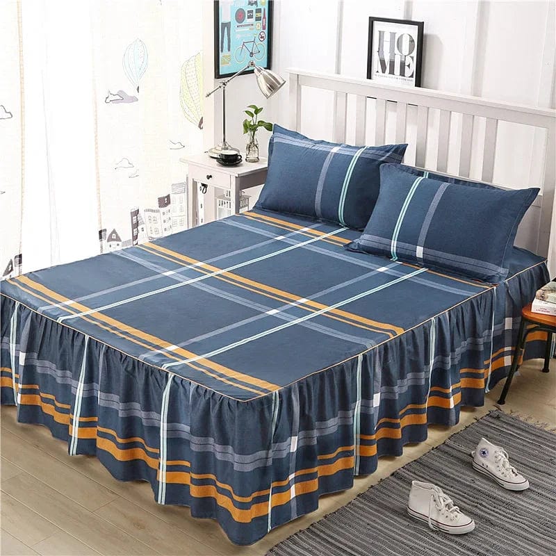 SHOWLU FASHION cotton embroidery bed skirt and pillowcase 3-piece set for king or queen size beds with elegant design.