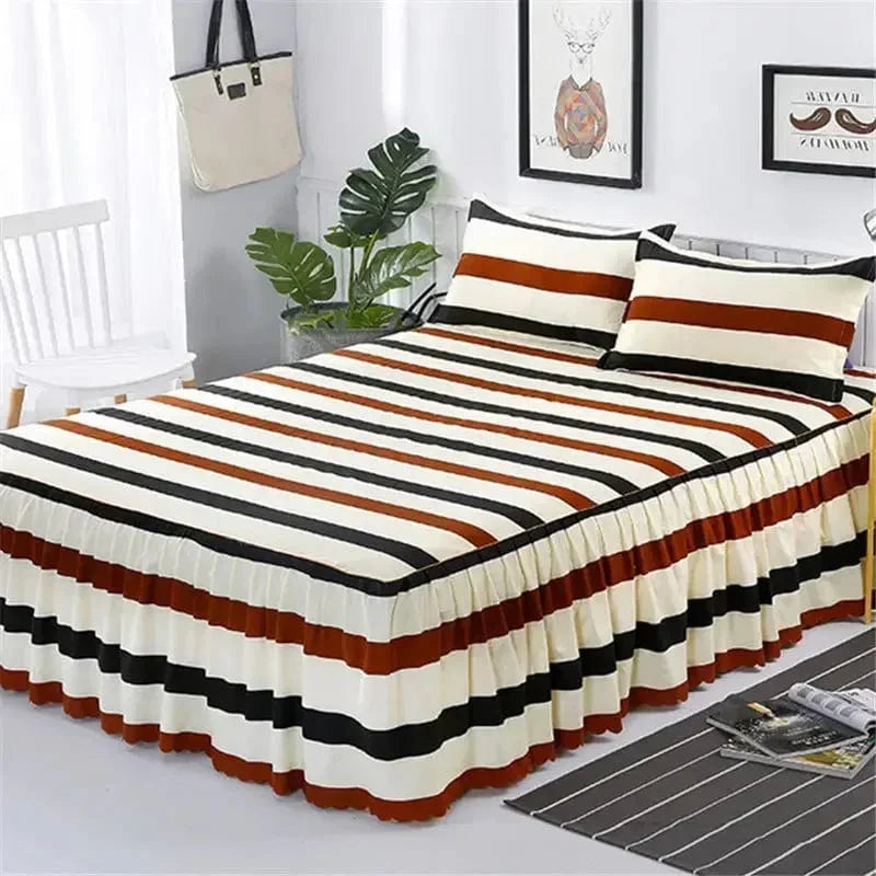 SHOWLU FASHION cotton embroidery bed skirt and pillowcase 3-piece set for king and queen beds, featuring elegant floral embroidery.