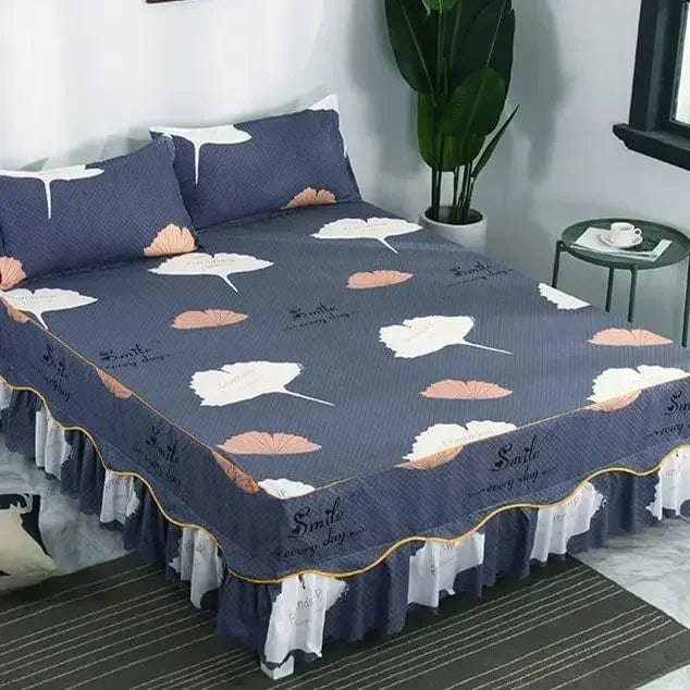 SHOWLU FASHION cotton embroidery bed skirt and pillowcase 3-piece set for king and queen beds, featuring elegant design and soft fabric.