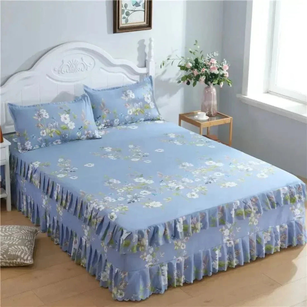 SHOWLU FASHION cotton embroidery bed skirt and pillowcase set for king or queen size bedding, includes 3-piece bedding ensemble