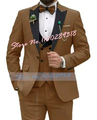 Beige Business Men Suits Costume Homme Slim Fit 3 Piece Double Breasted Suit Men Wedding Prom Party Business(Blazer+Vest+Pants) - SHOWLU FASHION STORE