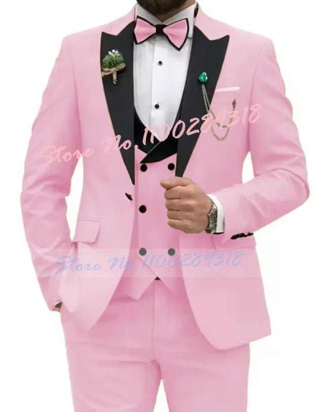 Beige Business Men Suits Costume Homme Slim Fit 3 Piece Double Breasted Suit Men Wedding Prom Party Business(Blazer+Vest+Pants) - SHOWLU FASHION STORE