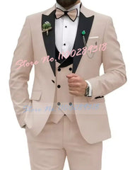 Beige Business Men Suits Costume Homme Slim Fit 3 Piece Double Breasted Suit Men Wedding Prom Party Business(Blazer+Vest+Pants) - SHOWLU FASHION STORE