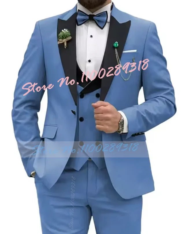 Beige Business Men Suits Costume Homme Slim Fit 3 Piece Double Breasted Suit Men Wedding Prom Party Business(Blazer+Vest+Pants) - SHOWLU FASHION STORE