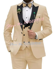 Beige Business Men Suits Costume Homme Slim Fit 3 Piece Double Breasted Suit Men Wedding Prom Party Business(Blazer+Vest+Pants) - SHOWLU FASHION STORE
