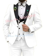 Beige Business Men Suits Costume Homme Slim Fit 3 Piece Double Breasted Suit Men Wedding Prom Party Business(Blazer+Vest+Pants) - SHOWLU FASHION STORE