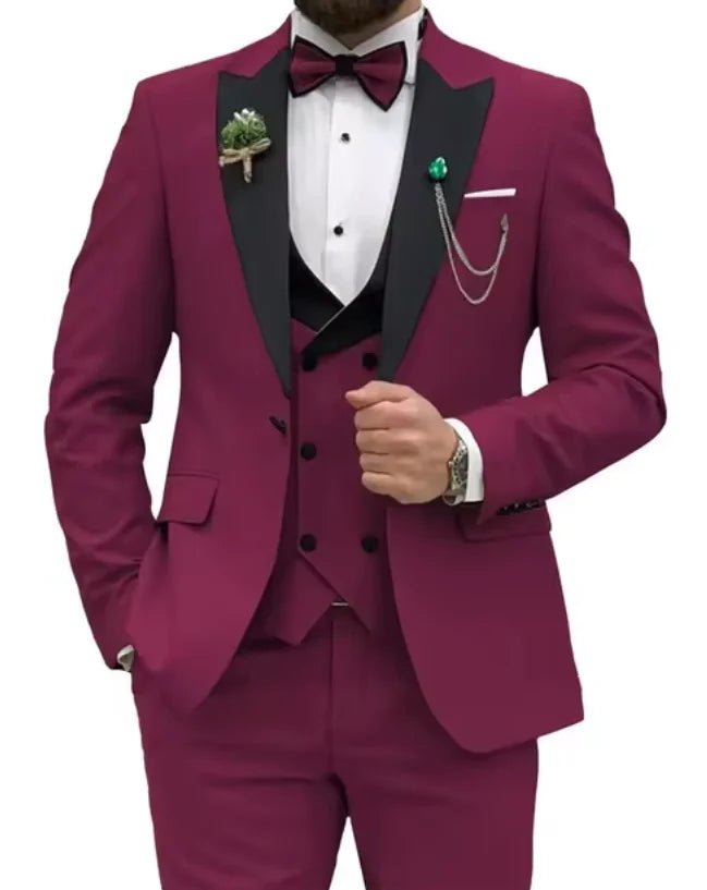 Beige Business Men Suits Costume Homme Slim Fit 3 Piece Double Breasted Suit Men Wedding Prom Party Business(Blazer+Vest+Pants) - SHOWLU FASHION STORE