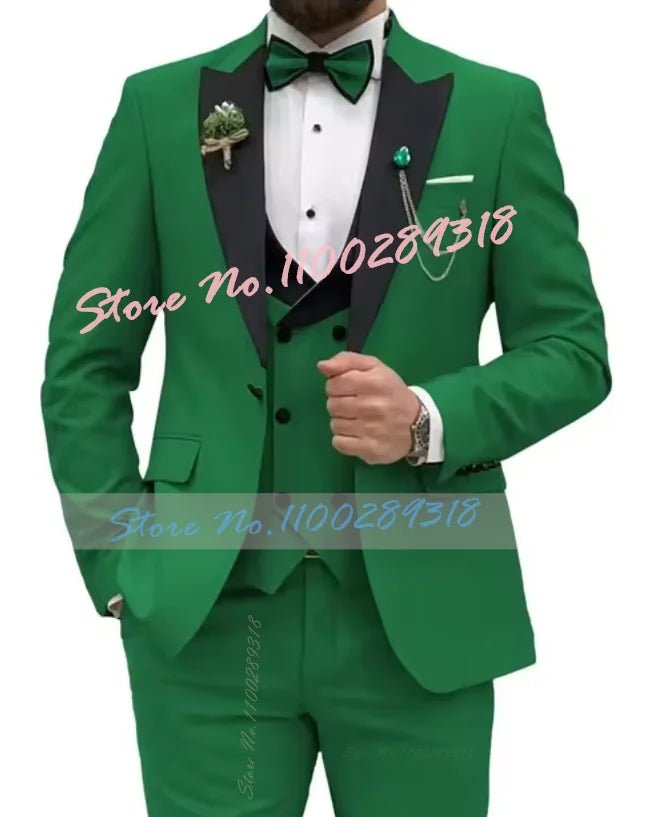 Beige Business Men Suits Costume Homme Slim Fit 3 Piece Double Breasted Suit Men Wedding Prom Party Business(Blazer+Vest+Pants) - SHOWLU FASHION STORE