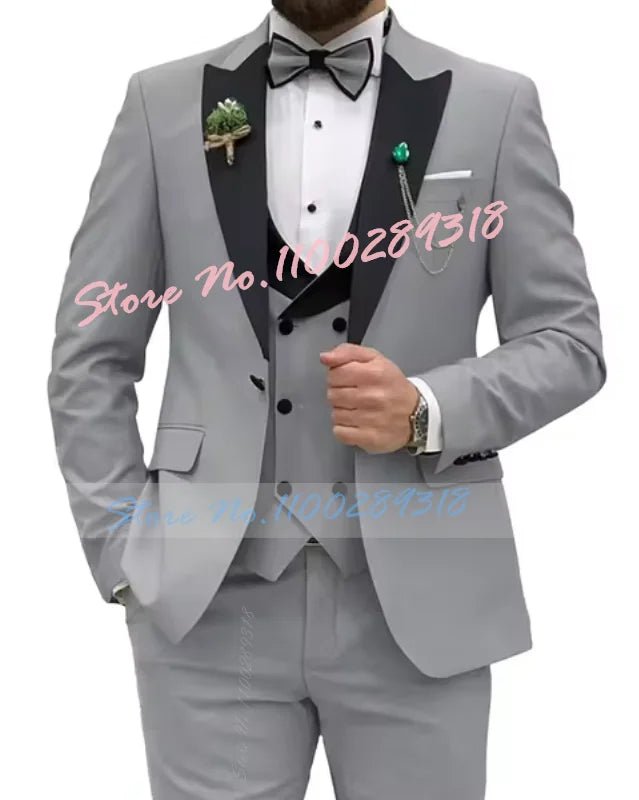 Beige Business Men Suits Costume Homme Slim Fit 3 Piece Double Breasted Suit Men Wedding Prom Party Business(Blazer+Vest+Pants) - SHOWLU FASHION STORE