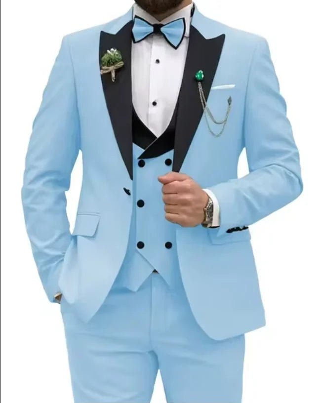 Beige Business Men Suits Costume Homme Slim Fit 3 Piece Double Breasted Suit Men Wedding Prom Party Business(Blazer+Vest+Pants) - SHOWLU FASHION STORE
