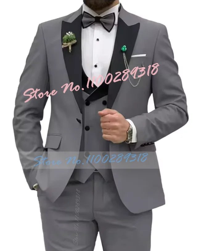 Beige Business Men Suits Costume Homme Slim Fit 3 Piece Double Breasted Suit Men Wedding Prom Party Business(Blazer+Vest+Pants) - SHOWLU FASHION STORE