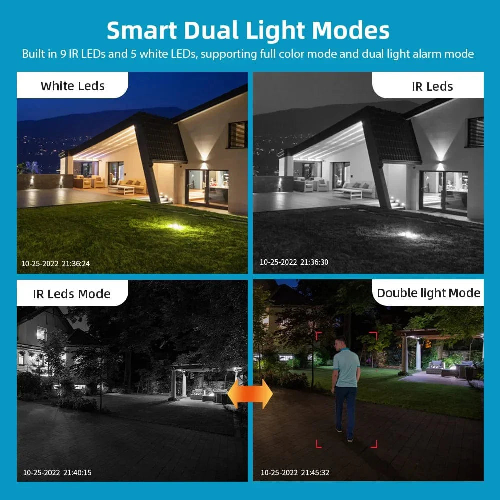BELIA 8MP 4K dual lens outdoor WiFi security camera with AI human detection and 4x digital zoom, outdoor surveillance, ONVIF compatible