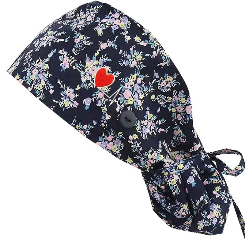 Cotton printed scrub cap by SIBAIZHI with adjustable fit, designed for long hair, ideal for doctors and nurses.