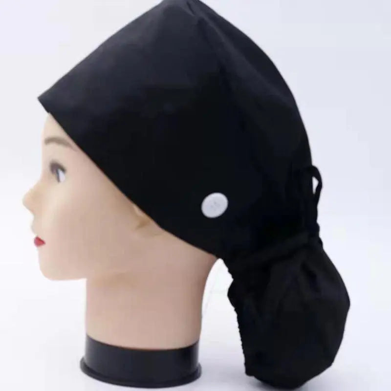 Showlu Fashion Store SIBAIZHI 100% cotton printed scrub cap, adjustable hat for long hair, featuring colorful floral design.