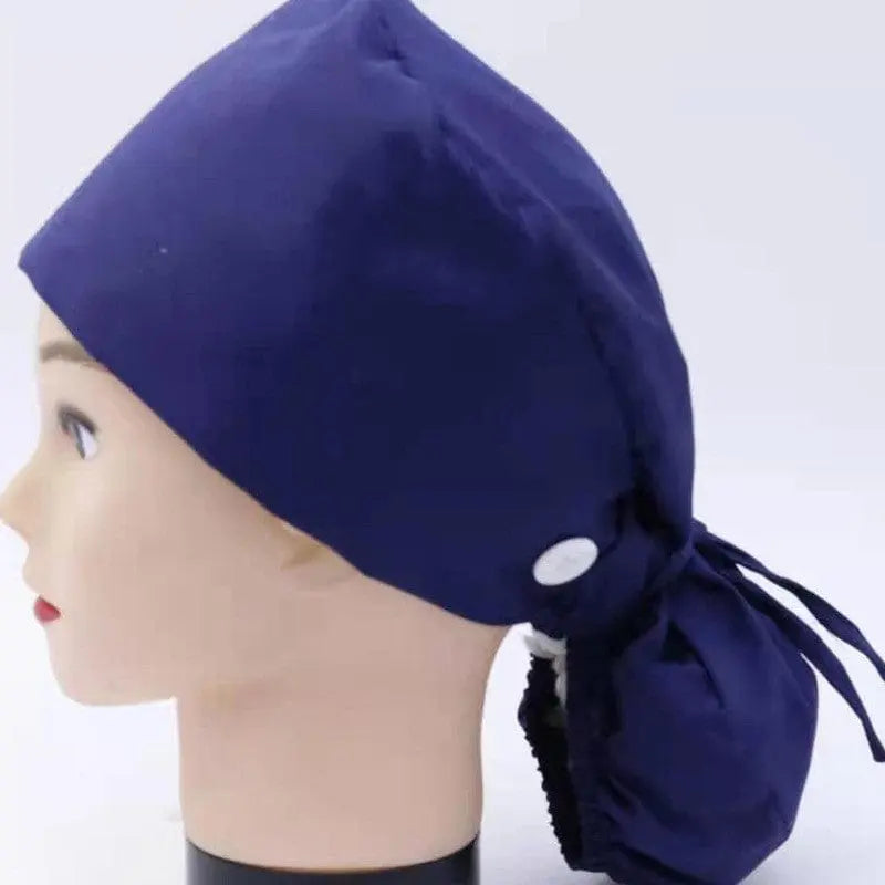 Showlu Fashion 100% cotton printed scrub cap, adjustable for long hair, featuring a colorful design for medical professionals.