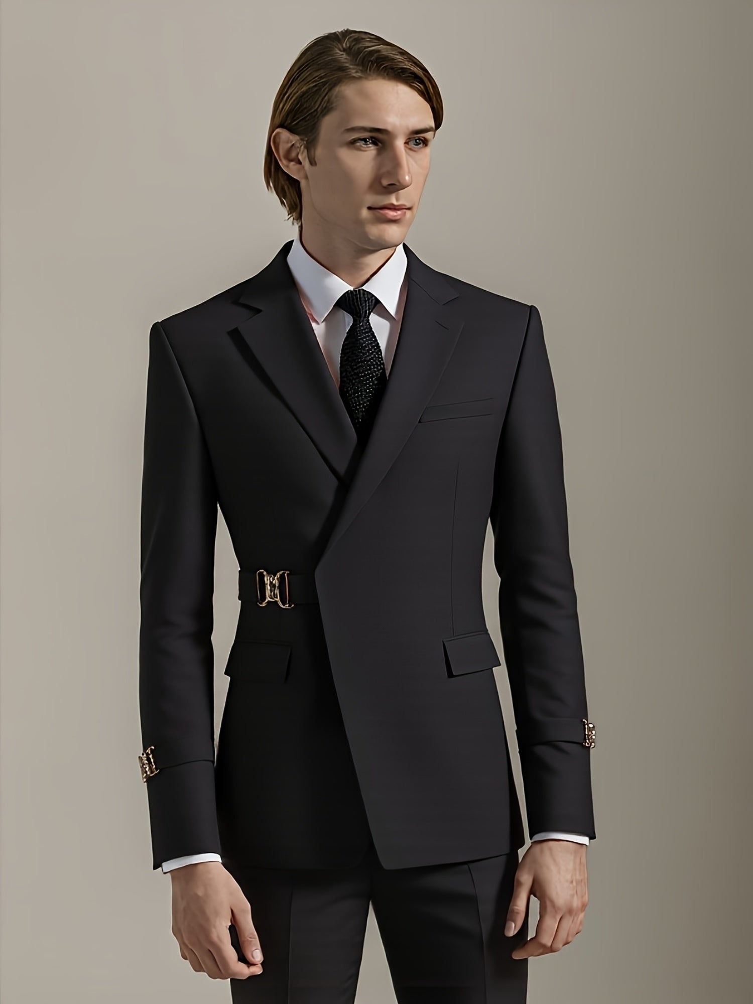SHOWLU Men's slim fit 2-piece suit with solid color tuxedo jacket and trousers, ideal for wedding or formal occasions.