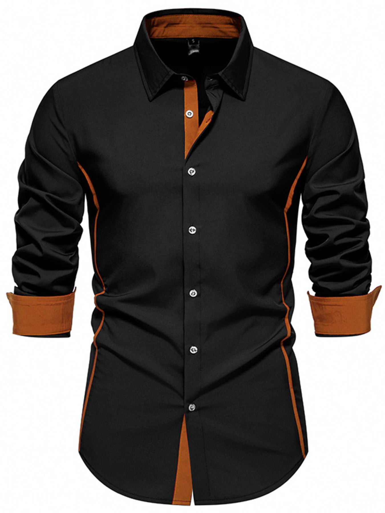Men's contrast trim button-down shirt by Trendsi featuring a classic collar and long sleeves, displayed on a mannequin.