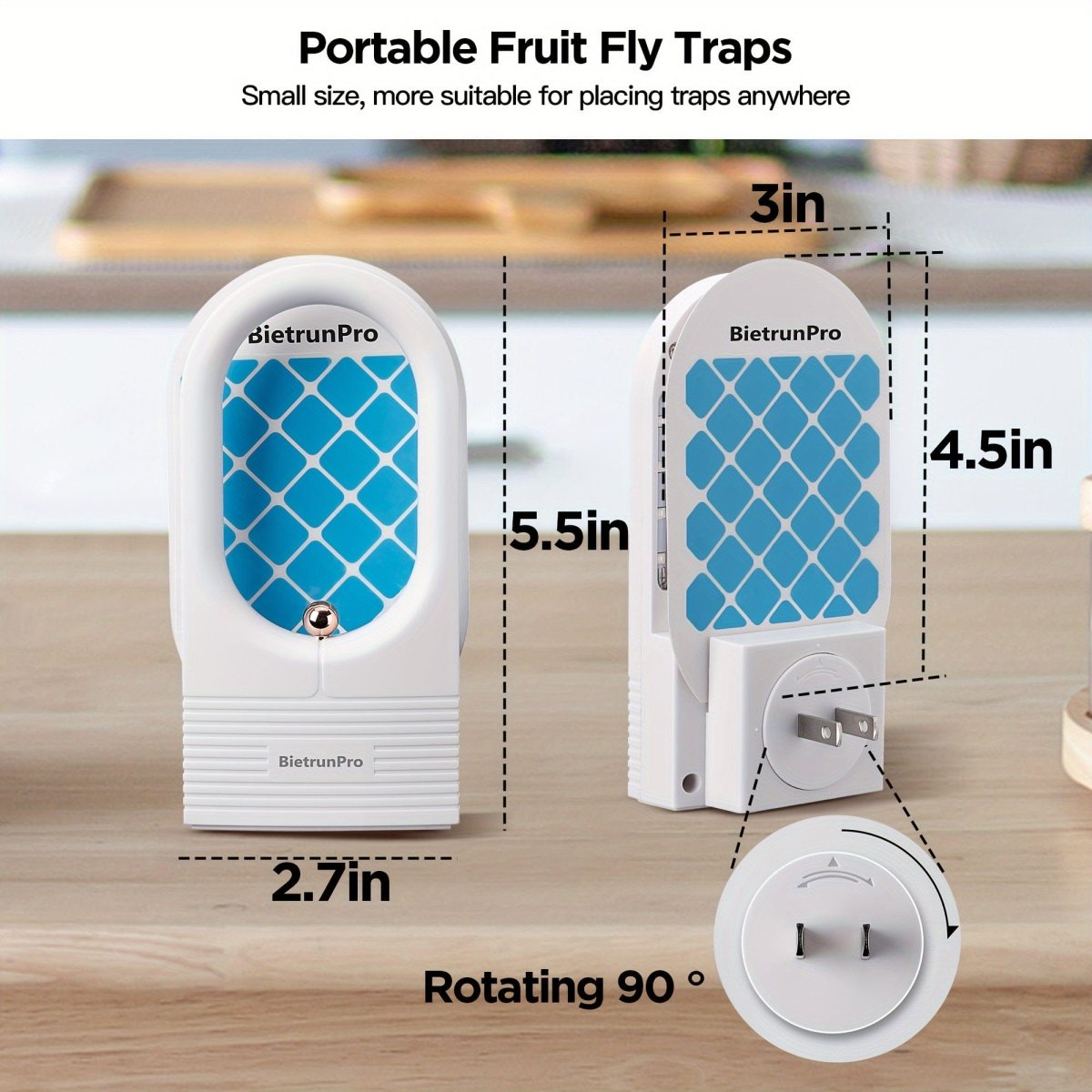 Bietrun plug-in flying insect trap with UV and blue light for indoor use, catching gnats, fruit flies, moths, and mosquitoes.