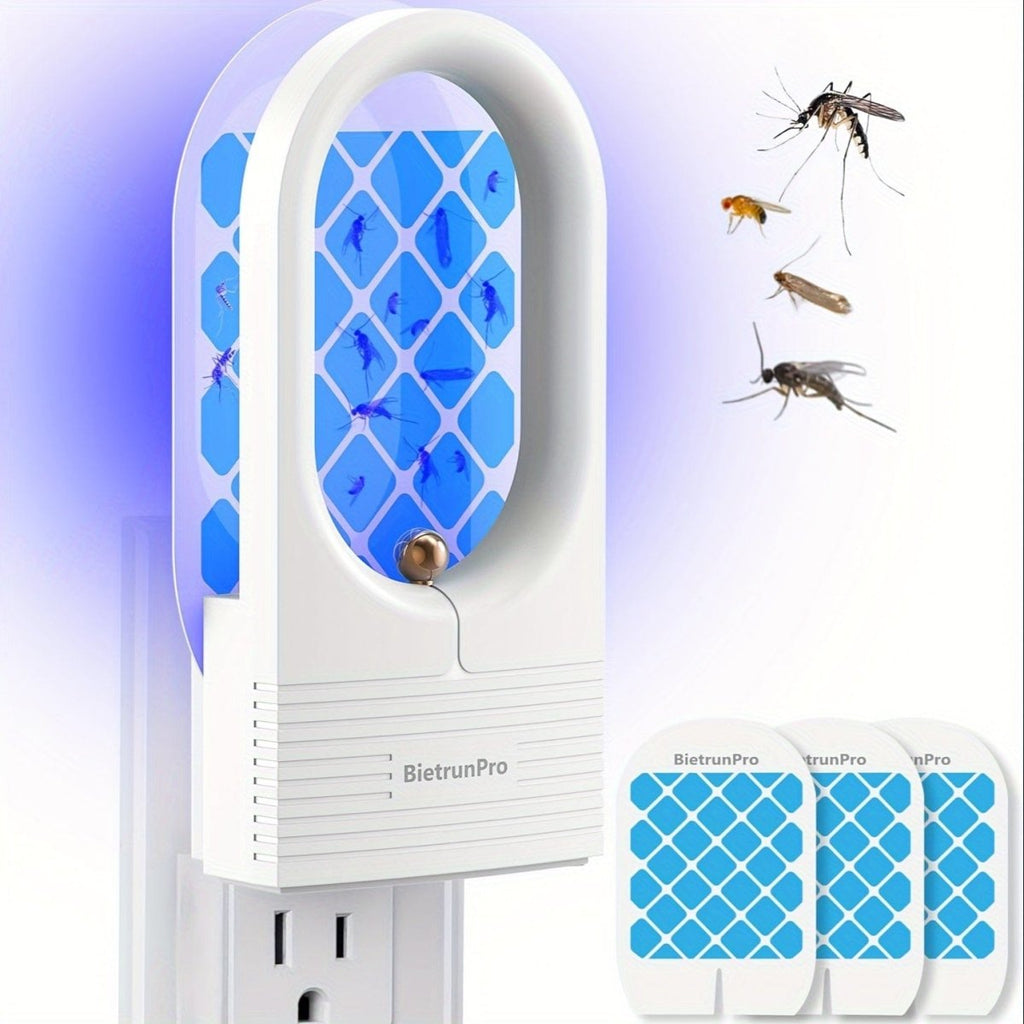 Bietrun plug-in flying insect trap with UV and blue light for catching gnats, fruit flies, moths, mosquitoes, and house bugs indoors.