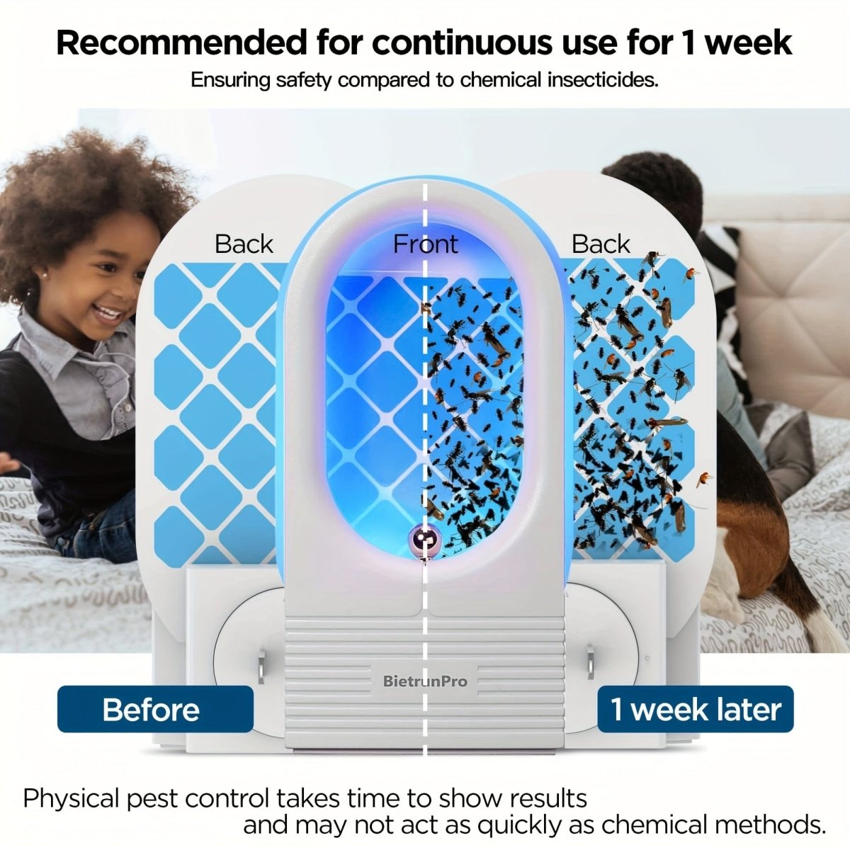 Bietrun plug-in flying insect trap with UV and blue light, designed for indoor catching gnats, fruit flies, moths, and mosquitoes.